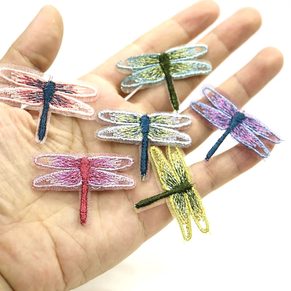 6pc/lot Fashion small dragonfly embroidery Patches for clothing  DIY colorful sew on cute parches applique for clothes