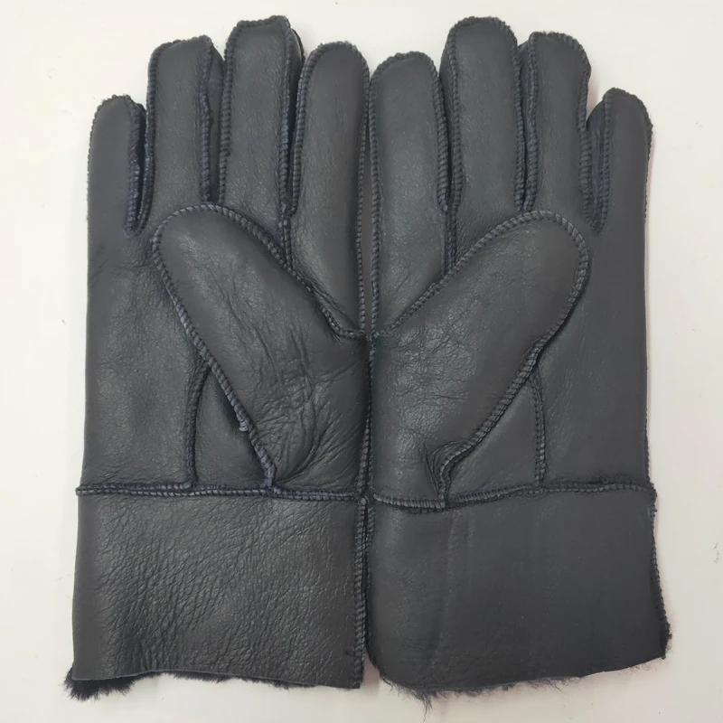 Guantes Térmicos de piel de oveja auténtica para hombre, manoplas térmicas de piel de cabra, Cachemira, cuero Real para nieve, Manual, invierno,