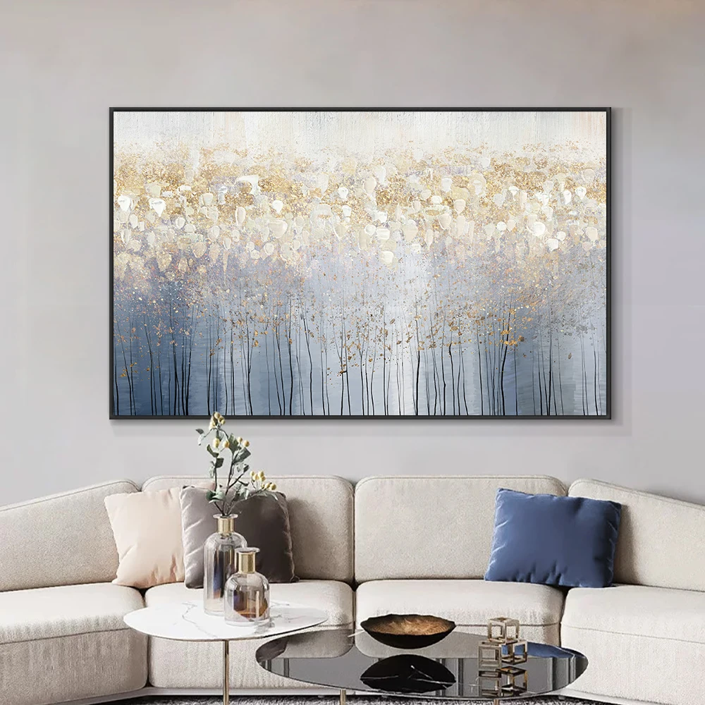 100% Handpainted Abstract Golden Oil Paintings On Canvas Modern Landscape Picture Luxury Wall Art for Home Livingroom Decoration