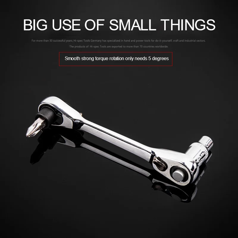 Hi-Spec 1/4" Mini Ratchet Wrench Batch Head Handle Double-Ended Socket Wrench Small Fly Torque Wrench Spanner Hand Repair Tools