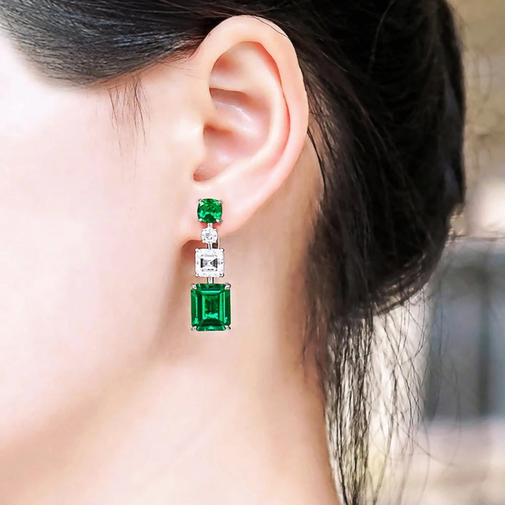 Huitan Vintage Party Elegant Green Stone Stud Earrings Elegant Accessories Daily Wearable Birthday Gift For Mom Stylish Jewelry