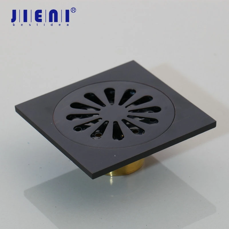 JIENI Matte Black Bathroom Accessories Floor Drain Bathroom Black Flower Carved Drain Shower Waste Drainer Art Floor Drain