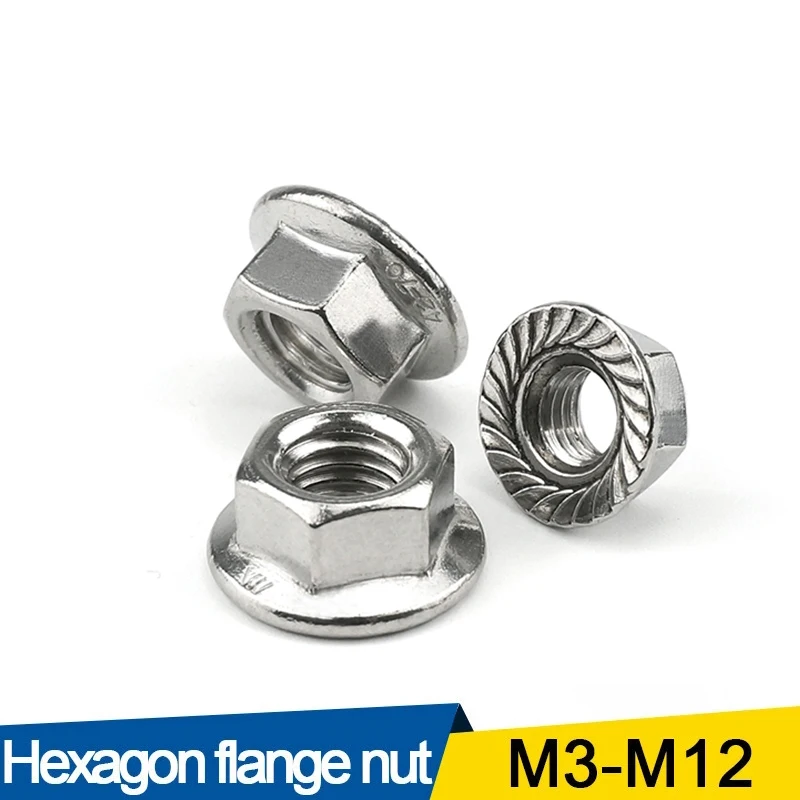 LUHUICHNAG 10/25/50/55pcs Stainless Steel Hexagon Flange Nut M3 M4 M5 M6 M8 M10 M12 Zinc Plated Carbon Steel Flange Nut DIN6923