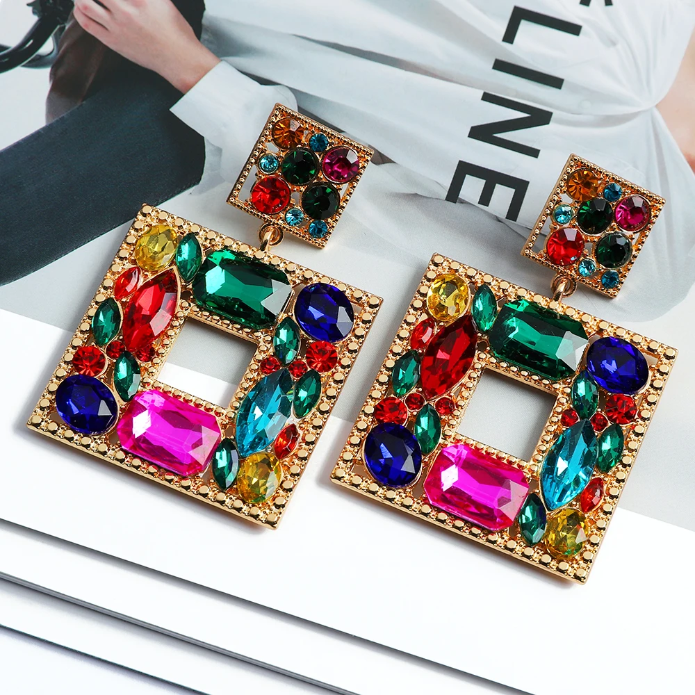 Charm Dangle Earrings For Women Girl 2022 Luxury Ear Accessories Vintage Fairy Square Crystal Brincos Christmas Pendant Jewelry