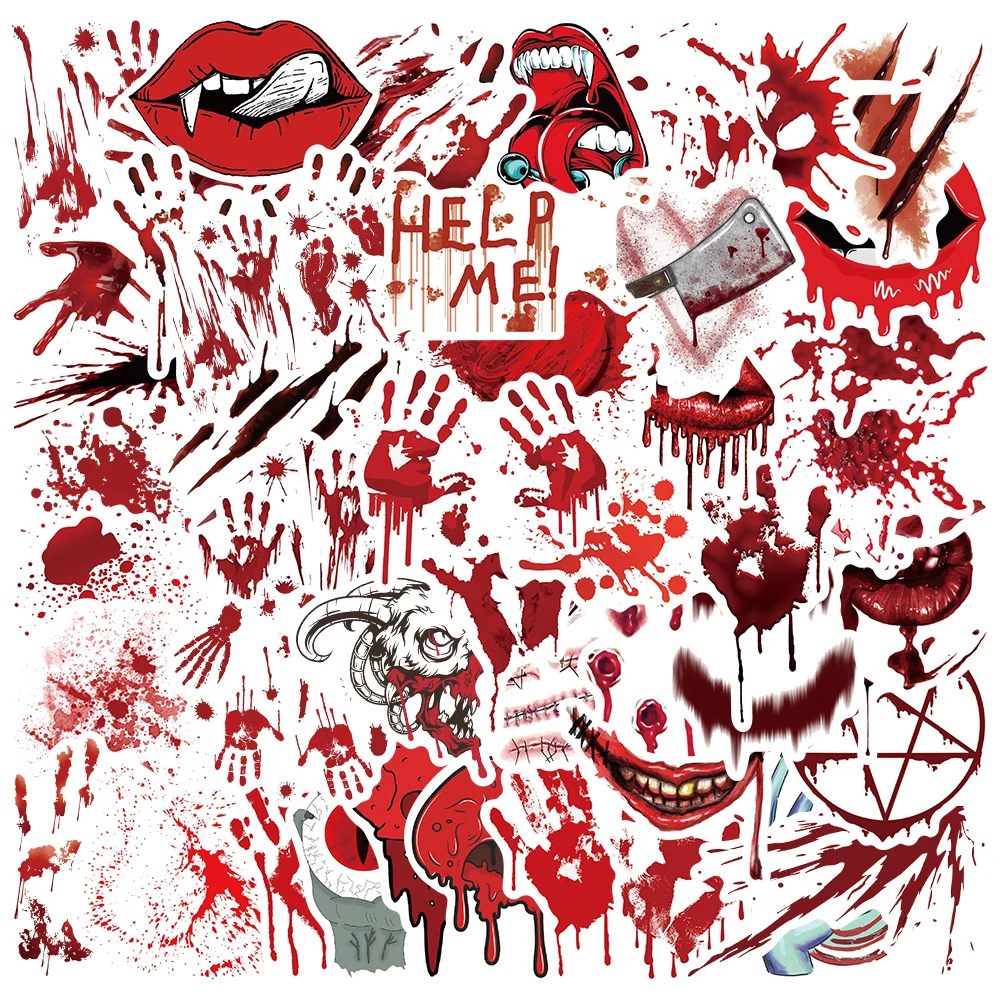 50pcs Whimsy Red Horror Blood Palm Print Stickers bagaglio fai da te Laptop bicicletta Skateboard impermeabile PVC Graffiti adesivi per bambini