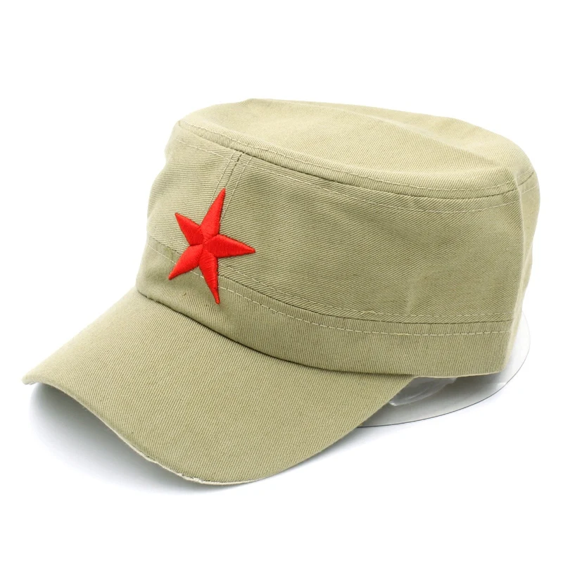 Mistdawn Unisex Cotton Military Cap Spring Summer Beach Outdoor Street Street Cool Church Sunhat Flat Top Hat With Red Star