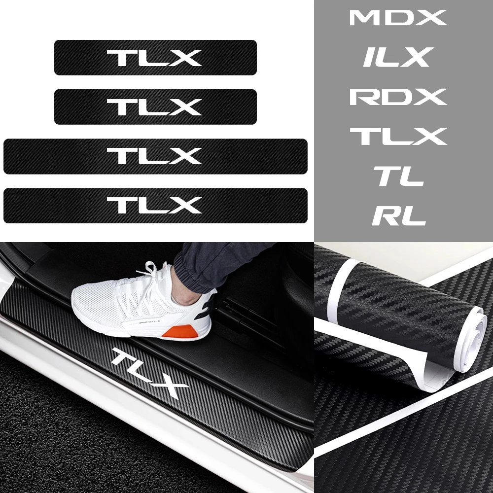 Car Styling 4PCS Carbon Fiber Door Sill Guard Scuff Plate Sticker for Acura MDX ILX RDX TLX TL RL Door Threshold Protector Decal