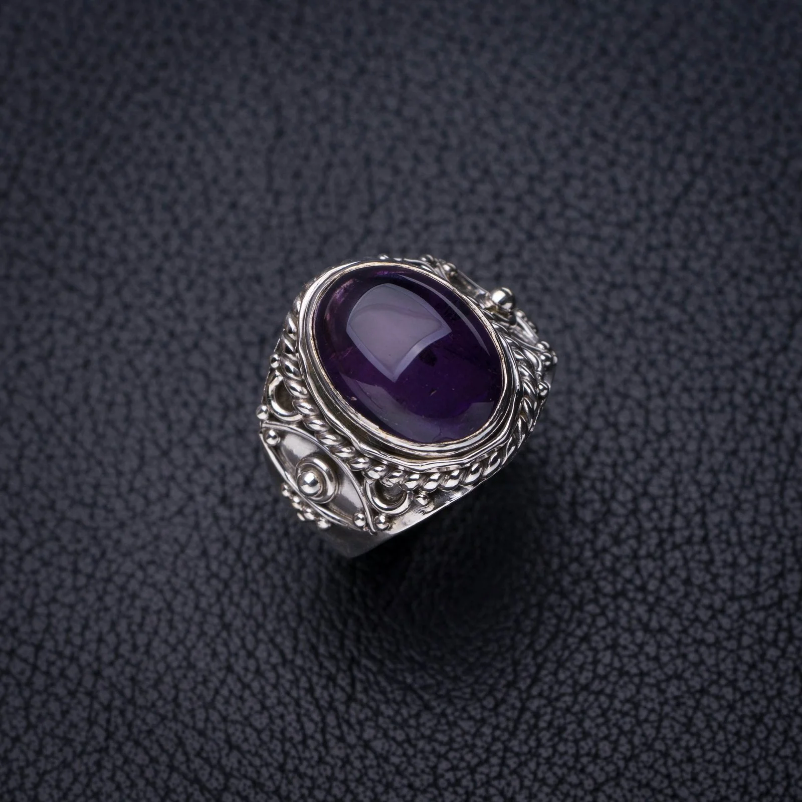 

StarGems Натуральный Аметист ручной работы 925 пробы Серебряное кольцо 5,75 E7711