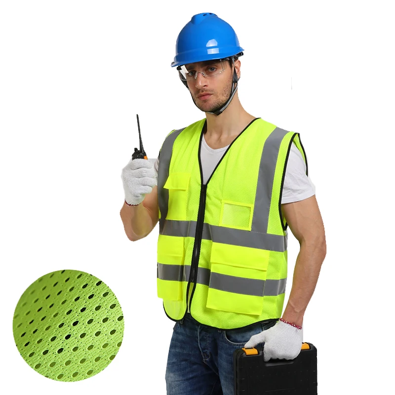 Hi Vis Orange Breathable Mesh Safety Reflective Vest Jacket With Pockets and Zipper