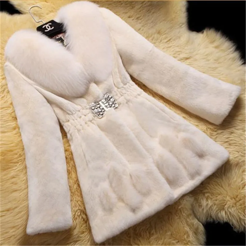 2023 Fashion Winter Faux Rabbit Fur Grass Jacket Women's Plus Size 5XL Warm Slim Mid-length Coat Female Winter Parkas Outwear