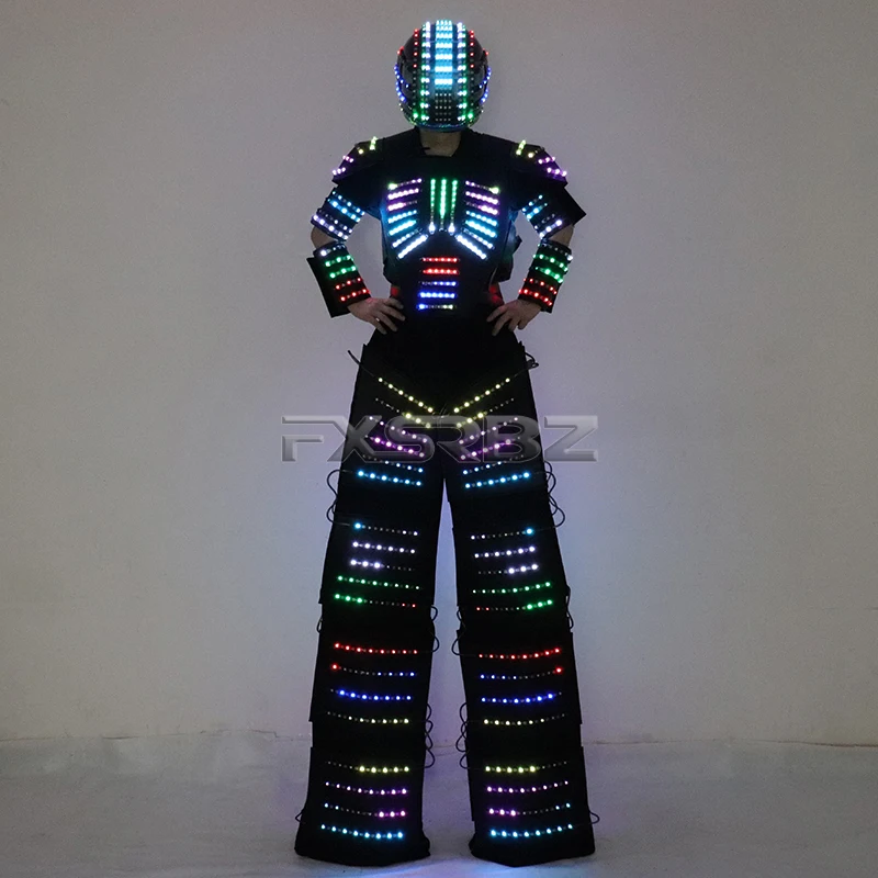 LED Light Up Robot Traje, Stilts Walker Vestuário, Cor Cheia, Pixel Inteligente, Capacete, Luvas Laser, Jaqueta Luminosa, Roupas