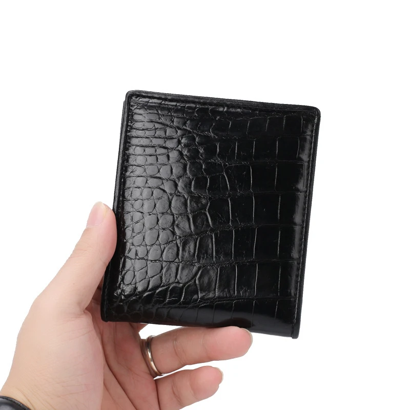 Cartera de cuero de cocodrilo de alta calidad para hombre, bolso de negocios, Cartera de piel de cocodrilo de alta capacidad a la moda, monedero corto para múltiples tarjetas 50