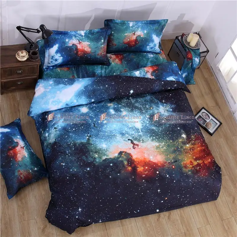 

49 3D Hipster Galaxy Bedding Set Universe Outer Space Themed Galaxy Print Bed linen Duvet Cover Flast Sheet & Pillow Case