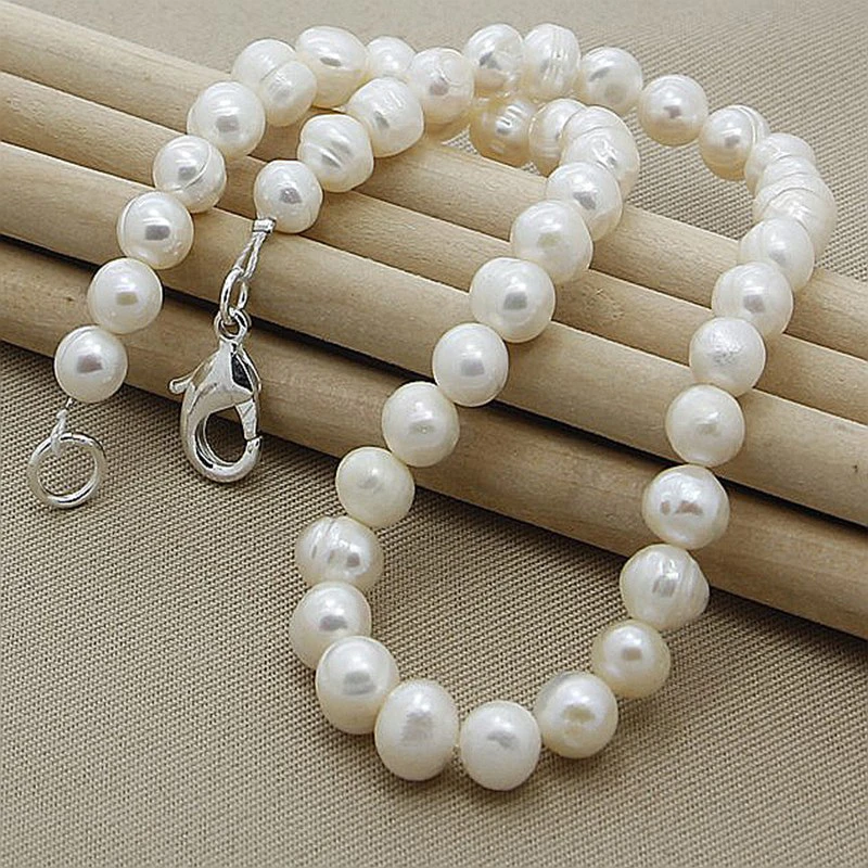 Aravant Fashion Simulated Pearl Jewelry Sets Silver 925 Women White Pearl Necklace Bracelet