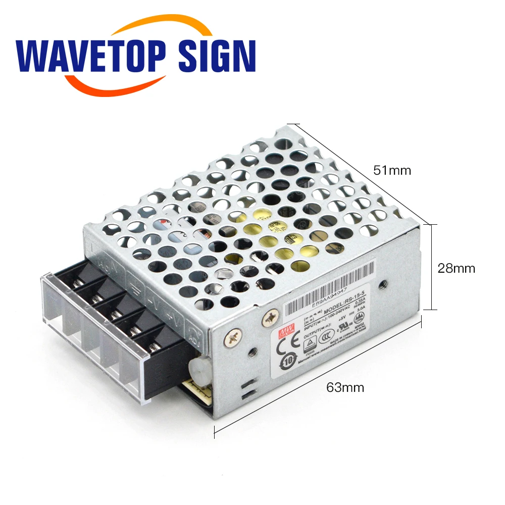 WaveTopSign MeanWell 15W Single Output Switch Power Supply RS-15-5 5V 3A Original for Co2 Laser Engraving Machine