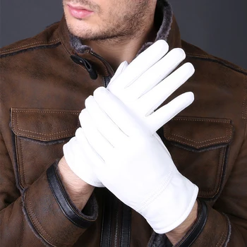 Gants blancs en cuir véritable pour femmes et hommes, boutons de poignet solides, en peau d'agneau, pour la conduite, 2021