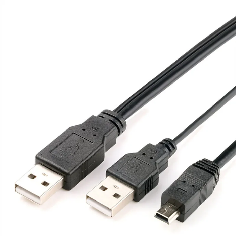 Durable Dual USB 2.0 A Male to Mini USB B 5 Pin Male Data Cable For 2.5 HDD Hard Drive cable