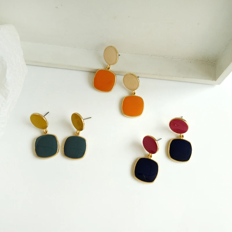 Fashion metal circular square stud earrings female retro contracted geometric earrings Classic Beautiful earrings for women