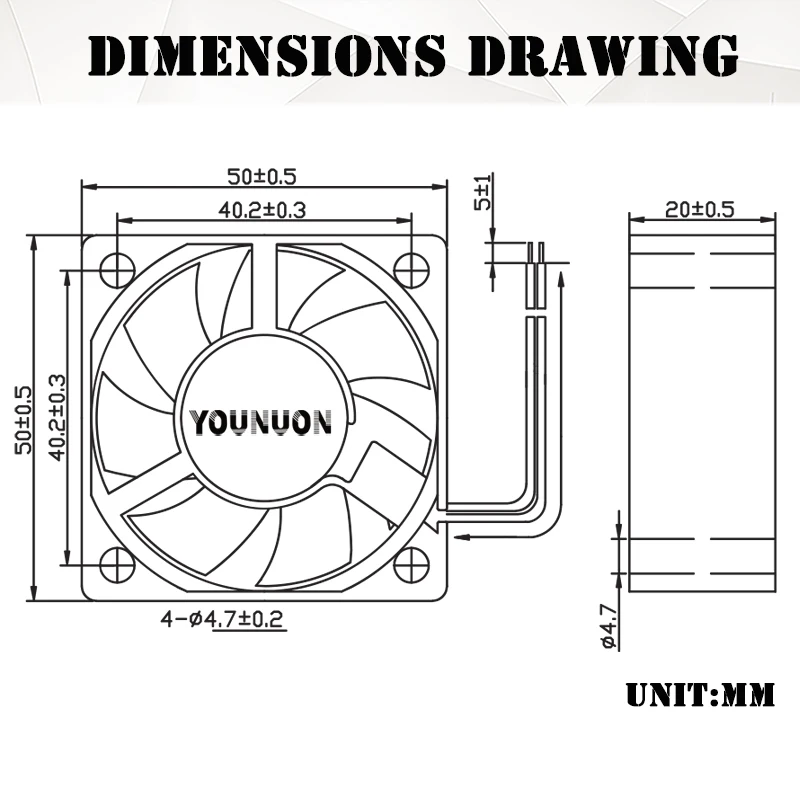 YOUNUON-ventilador de refrigeración sin escobillas, ventilador de refrigeración de doble bola/cojinete de manga, 50x50x20mm, 5020, 50mm, CC, 24V, 12V, 5V, 2 pines, 2 uds.