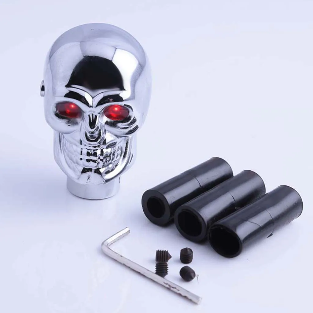 Pommeau de levier de vitesse manuel universel personnalisé, tête de mort, lumière LED rouge
