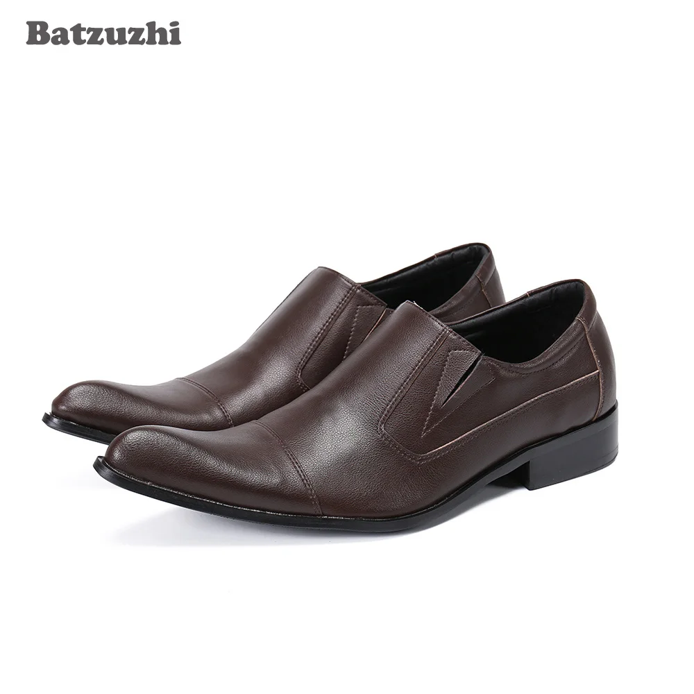 

Batzuzhi Fashion Men's Shoes Poined Toe Brown Genuine Leather Dress Shoes Men Business Oxford Shoes Slip on Zapatos Hombre,US12