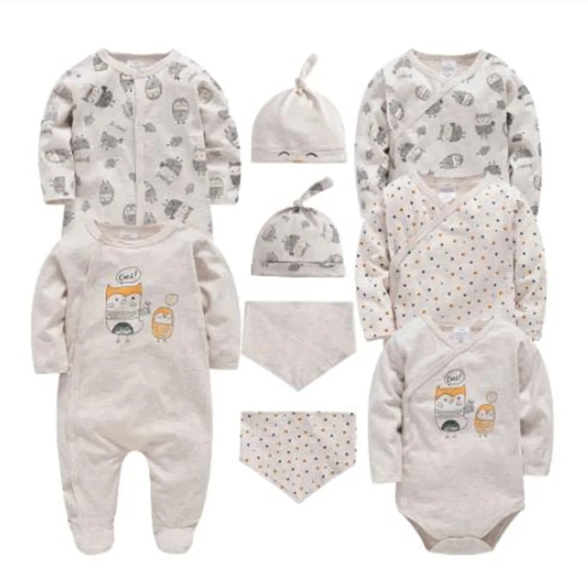 Organic Cotton Newborn Baby Clothes Set 0-12M Unisex Complexion Infant Girl Rompers Body Suit Toddler Boys Jumpduit Bib Hat Sets