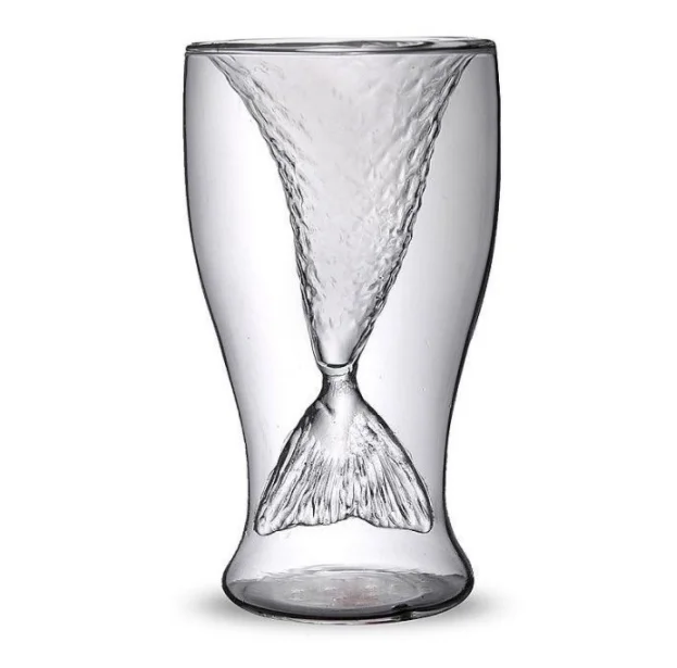 1 piece 80ml Mermaid Fish Tail Wine Glass Double Layer Beer Whiskey Cocktail Mug Cup