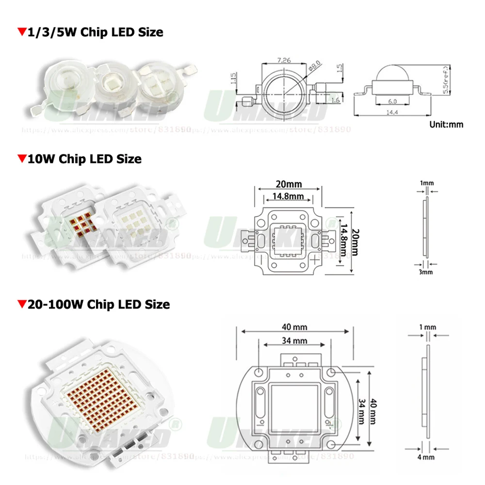 LED Chips 3 5 10 20 30 50 100Watt Purple Light LEDs UVA 365-370-385-395-400-410-425nm Ultraviolet SMD COB Doide LED Light Beads