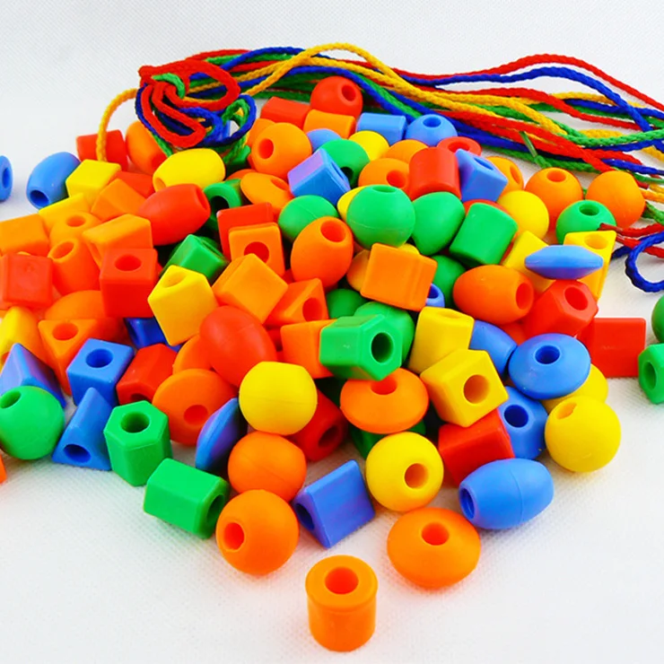 

350g Geometry Beaded Blocks Children Early Childhood Threading Rope 3-7 Years Old Kids Kindergarten Desktop Toys