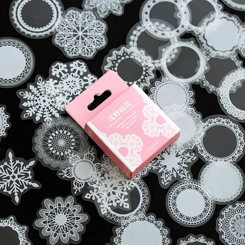 50 pcs/pack White lace transparent Small Diary Mini Japanese Cute box Stickers set Scrapbooking Cute Flakes Journal Stationery