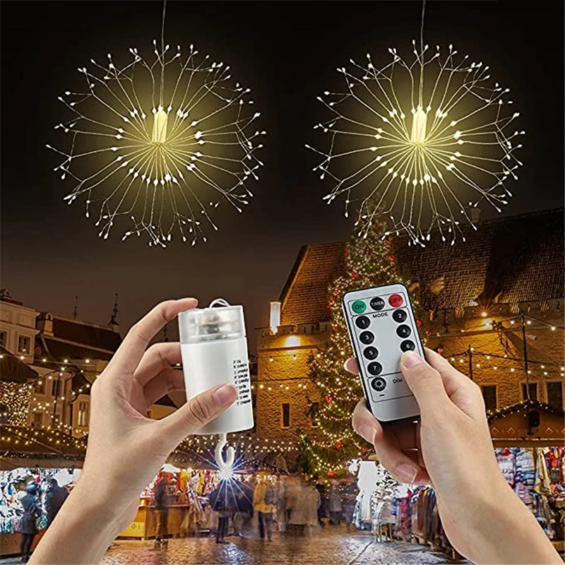 

180/120leds Copper Wire Firework String Light Remote Control String Lights 8 Modes Waterproof Fairy Lamp Xmas New Year Decor