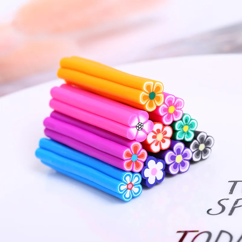 10Pcs Cartoon Fruit Flower Heart Halloween Decoration Polymer Clay Sticks DIY Cut Slices Nail Art Accessories Scrapbook 10*50mm
