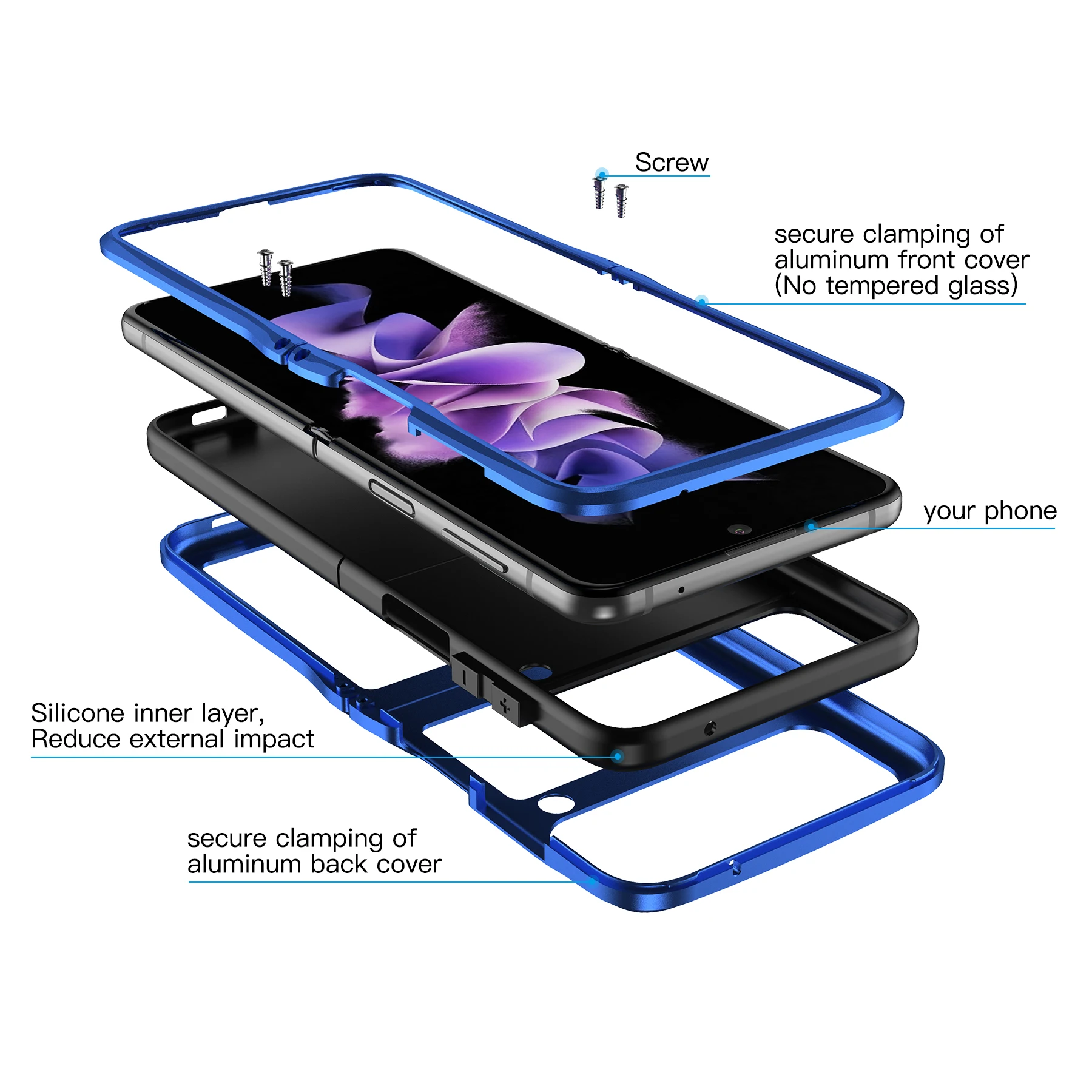 For Galaxy Z Flip 3 Case Heavy Duty Protection Armor Shockproof Hard Aluminum Metal Samsung Z Flip 3 Phone Case