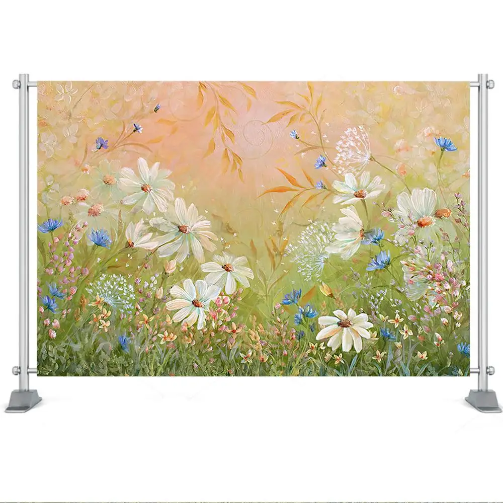 데이지-신생아 아기 초상화 배경 손으로 그린 인쇄 된 배경 소녀 생일 케이크 스매쉬 꽃 사진 스튜디오 배경