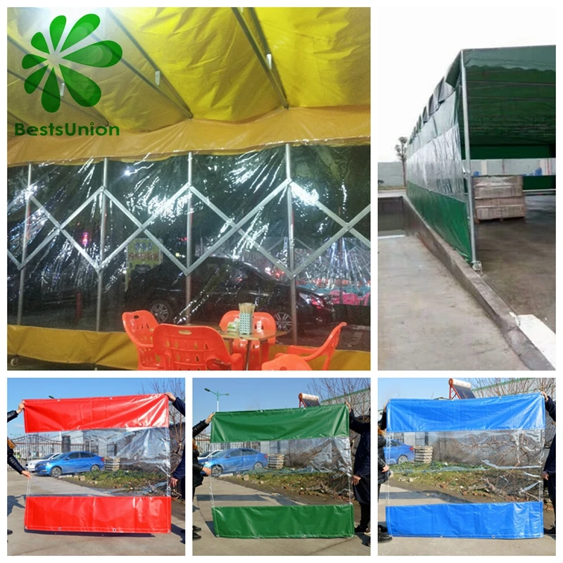 Outdoor Transparent Tarpaulin Colour Splice Waterproof Cloth 0.3MM Sunscreen Windshield PVC Tarp Restaurant Rain Curtain