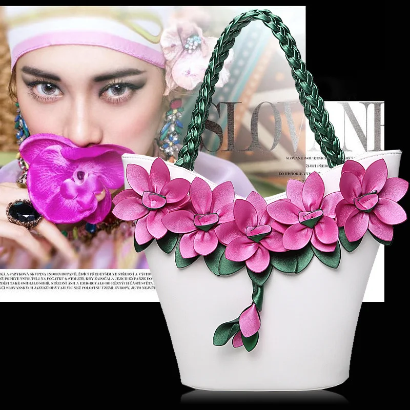 New Fashion Large Capacity Applique Tote Bag with Unique Weave Handle ShoulderBag Office Party Daily