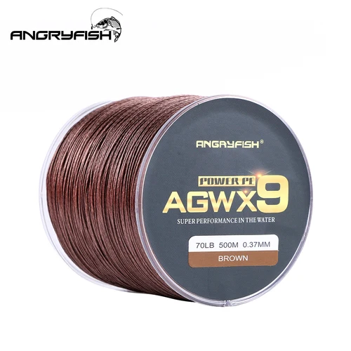 Imagen 1 del producto Angryfish X9 PE línea 9 hebras 500M hilo de pescar trenzado multifilamento pesca en el océano líneas súper fuertes 10LB - 70LB marrón