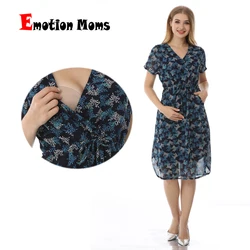 2024 Summer Fashion Maternity Breastfeeding Dress Cool Chiffon Nursing Clothes for Pregnant Women Adjustable Waist