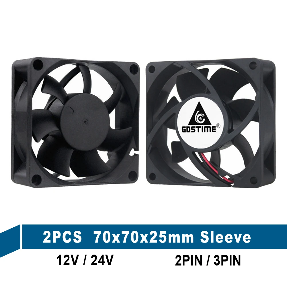 Gdstime-ventilador cooler sem escova para pc, 12v, 24v, 7025s, 70mm x 25mm, 7cm, durabilidade, 70x70x25mm, 2 peças