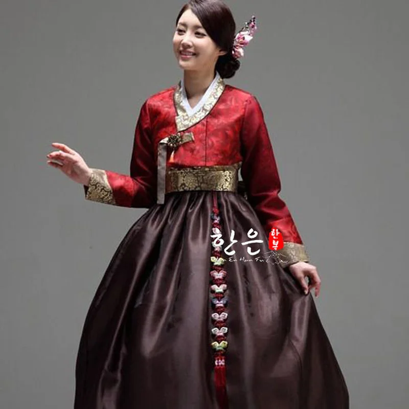 Womens Korean Hanbok Dress Costume Ethnic Dance Traditional Long Sleeve Cosplay Tailored  Free Shipping  Embroidery