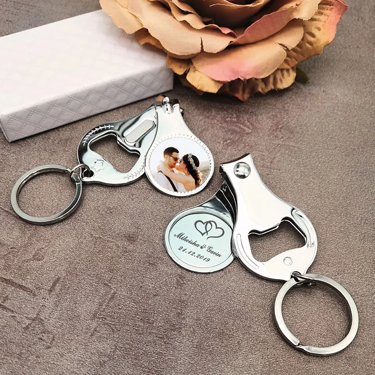 150pcs Wedding Bottle Opener Keychain Personalized logo With photo text Wedding Favor Gifts/Keychain/Nail Clippers