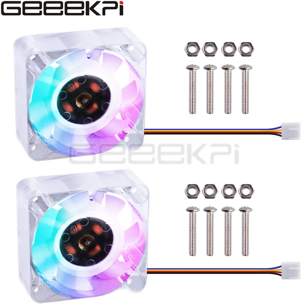 GeeekPi 2 PCS 4010 Brushless RGB Light Cooling Fan 4010 PWM Colorful Slow Flashing Transparent Fan For Jetson Nano