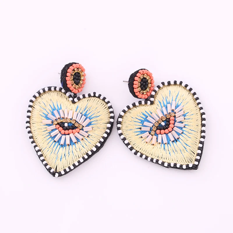 Sehuoran Bohemian Oorbellen Multicolor Heart Dangle Earrings For Women Trendy Beads Statement Earrings Wedding Fashion Jewelry