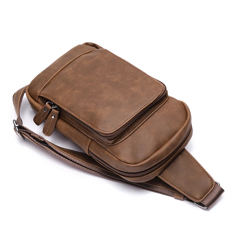 New Brand Men Chest Pack Strap Back Sling Bags PU Leather Travel Men Crossbody Bags Fashion Chest Bag