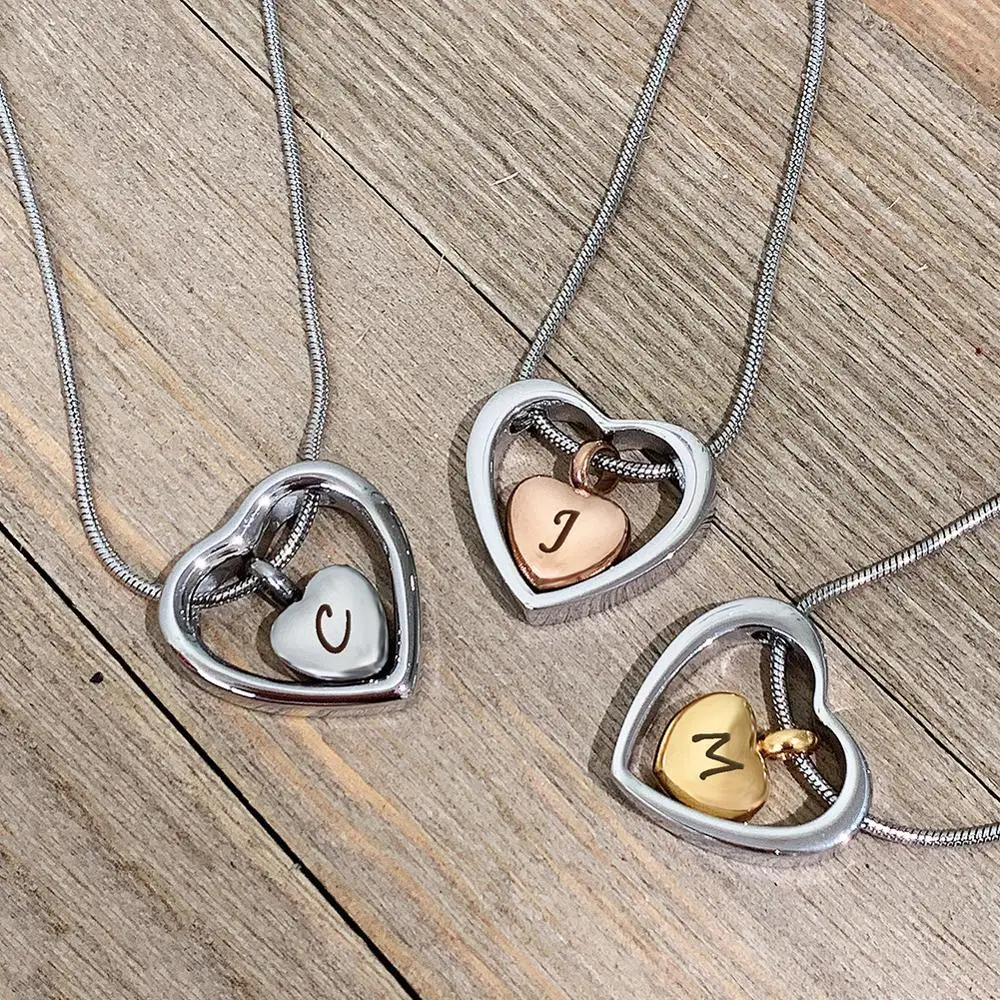 Stainless Steel 3 Colors Heart Ash Necklace Urn Ashes Keepsake Memorial Pendant Custom Cremation Jewelry