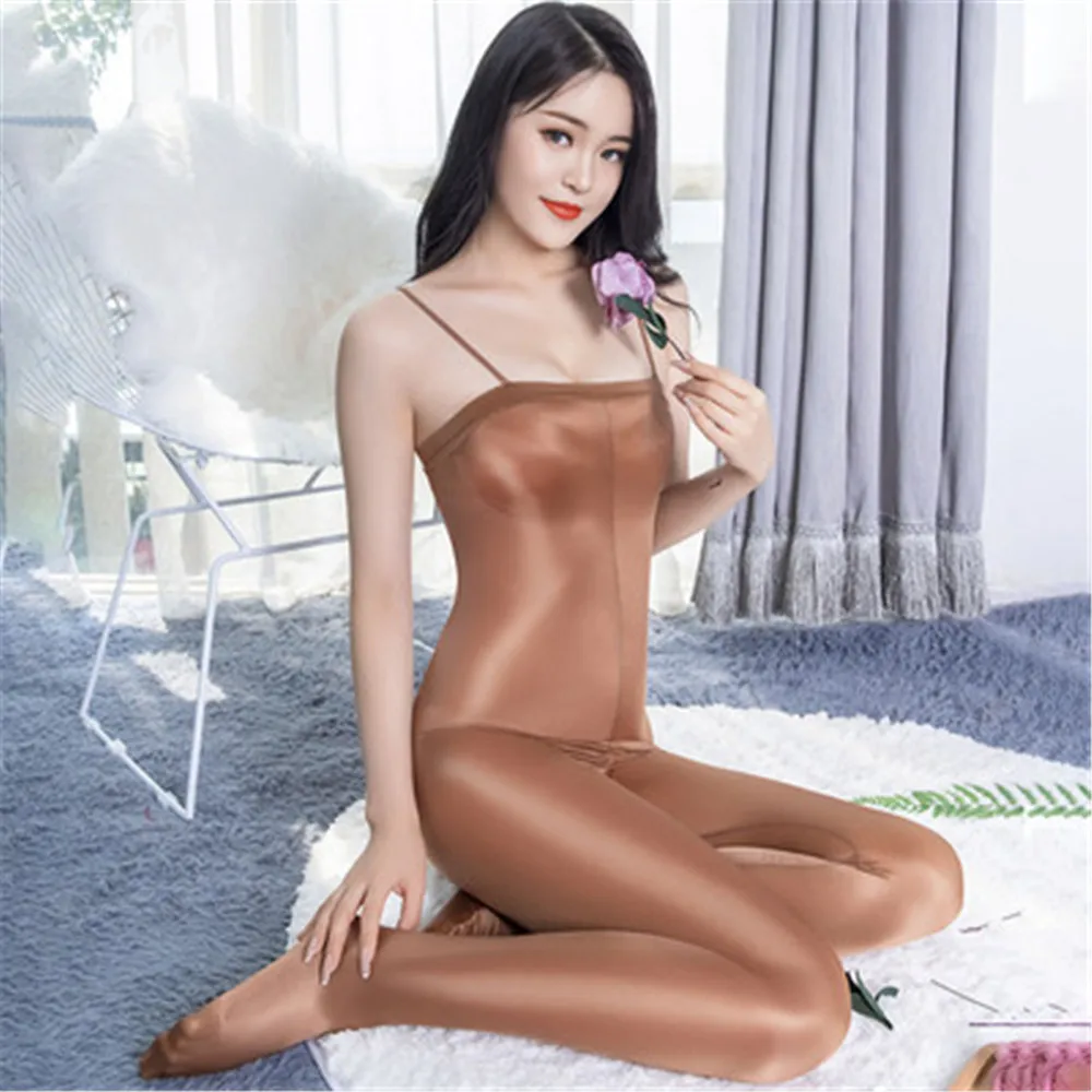 เซ็กซี่ Two Way ซิปเปิดเป้าเงา Bodysuit ดูผ่าน Backless Jumpsuit เซ็กซี่ Tights One ชิ้นทองสี Candy f33