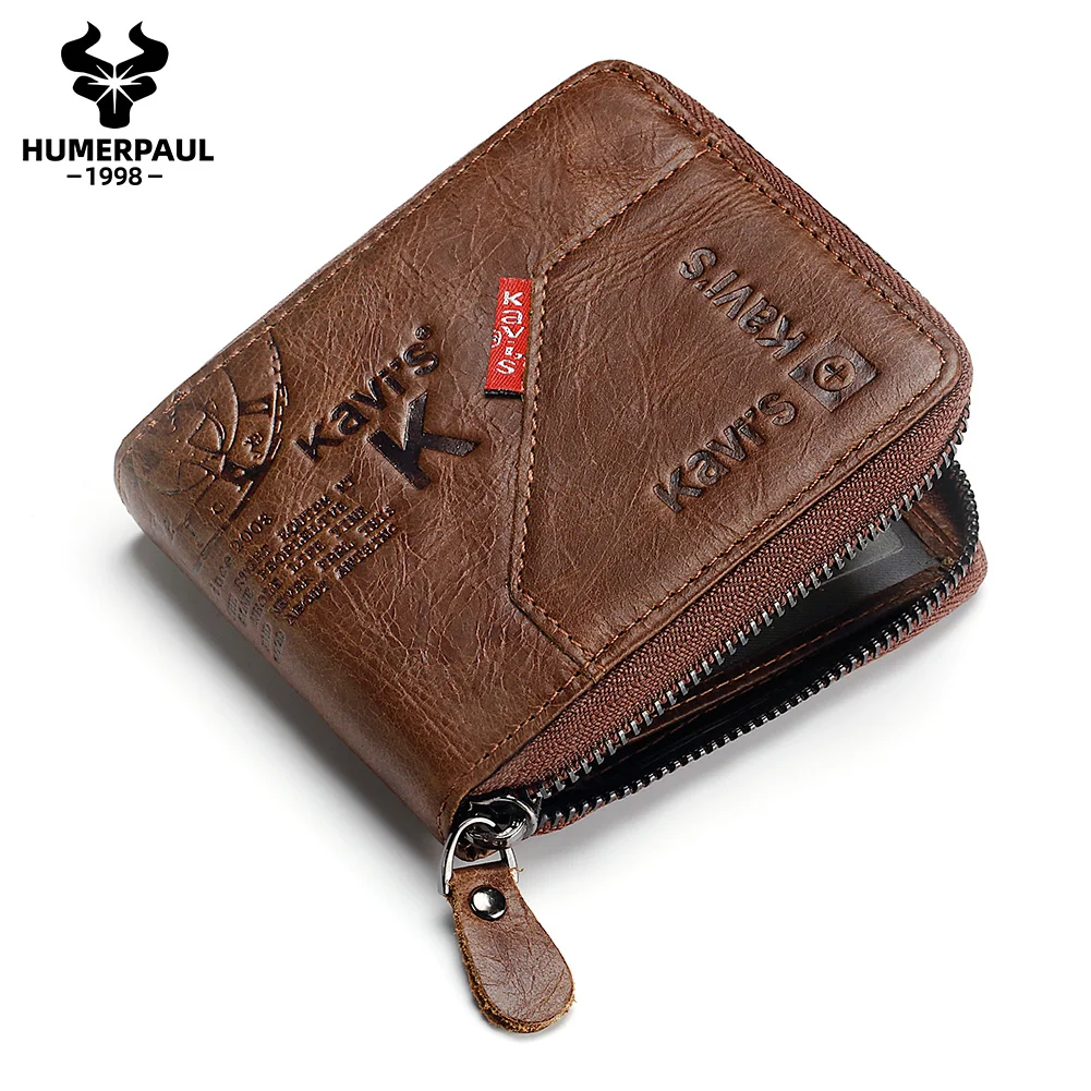 Vintage Short Men Wallets Genuine Leather Small Zipper Clutch Money Bag Solid Top Quality Coin Purse Male Porte Feuille Hommes