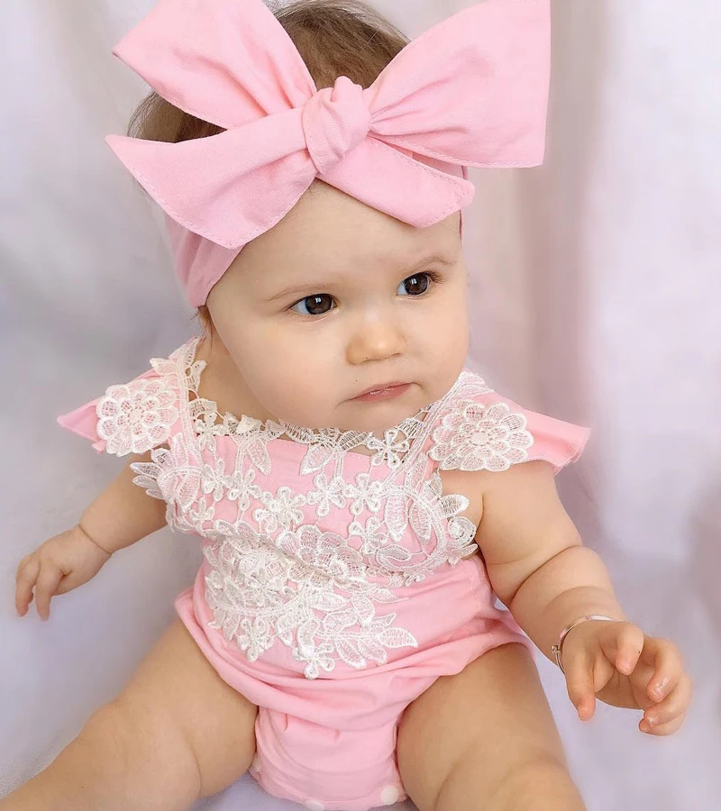 2 PCS Newborn Infant Baby Girls sleeveless Rompers Lace Floral Jumpsuit Playsuit Outfits Sunsuit