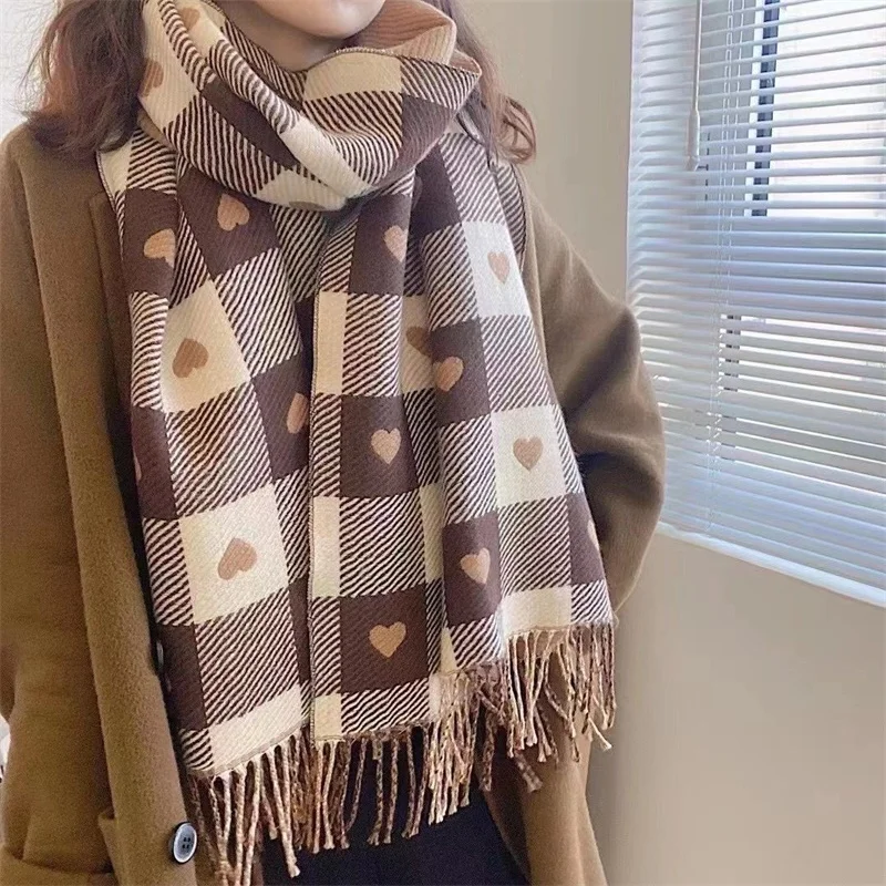 Fashion Winter Cashmere Scarf Women 2022Design Warm Pashmina Blanket Plaid Heart Scarves Female Shawl Wrap Thick Foulard Bufanda