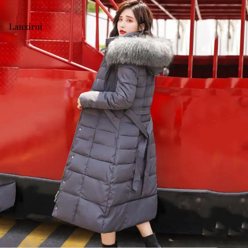 Winter duck down jacket female thicken loose coat ladies long hooded color fox fur collar winter new coat women